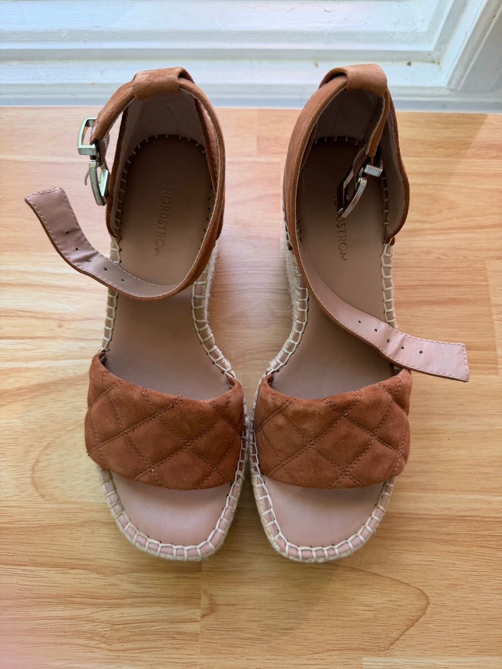 Nordstrom Quilted Suede Ankle-Strap Sandals in Cognac Brown